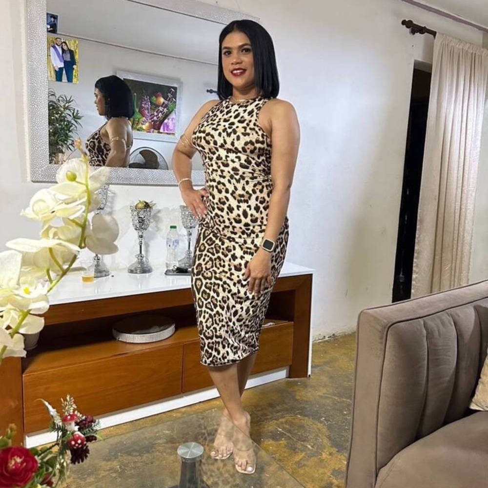 Leopard Print Backless Midi Dress Large